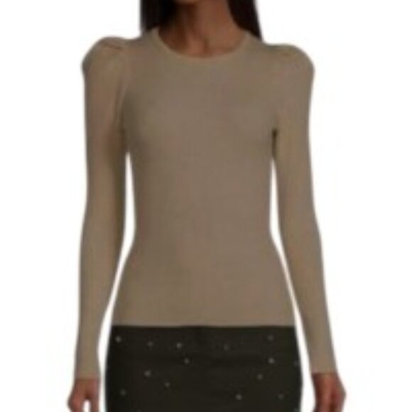 Lea & Viola Tops - NWT Lea & Viola Rib Knit Puff Sleeve Top in Tan Small